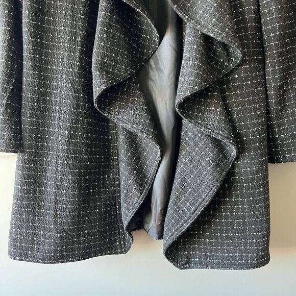 Calvin Klein Sweater Womens 4 Black White Open Front Ruffle Collar Tweed Jacket - Picture 4 of 13